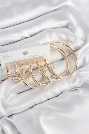 Pirinç Halka Model Gold Renk Kadın Set Küpe - TJ-BKP11055