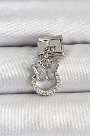 316L Çelik Gümüş Renk Taşlı Kelebek Model Nomination Charm - TJ-BC1504