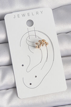 Pirinç Gold Renk Zirkon Taşlı Yaprak Model Kadın Kıkırdak Küpe - TJ-BKP10572
