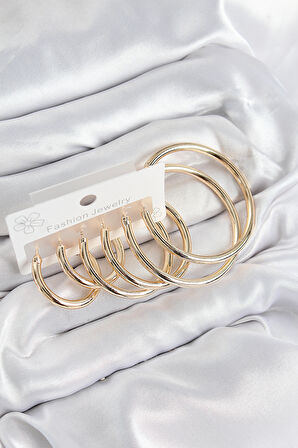 Pirinç Halka Model Gold Renk Kadın Set Küpe - TJ-BKP11053