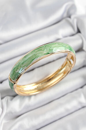 Pirinç Mavi Yeşil Mineli Mermer Desen Model Gold Renk Kadın Kelepçe - TJ-BB7332