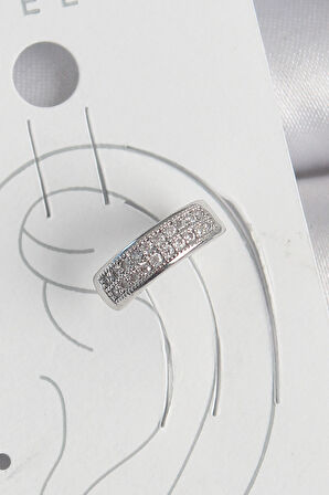 Pirinç Gümüş Renk Zirkon Taşlı Kıkırdak Model Kadın Küpe - TJ-BKP10552