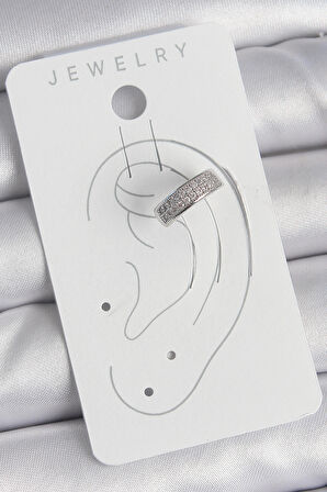 Pirinç Gümüş Renk Zirkon Taşlı Kıkırdak Model Kadın Küpe - TJ-BKP10552