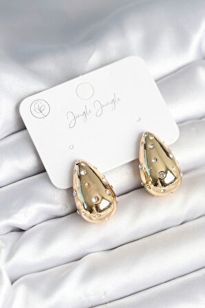 Damla Model Pirinç Gold Renk Kadın Küpe - TJ-BKP11289