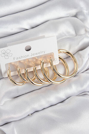 Pirinç Halka Model Gold Renk Kadın Set Küpe - TJ-BKP11043