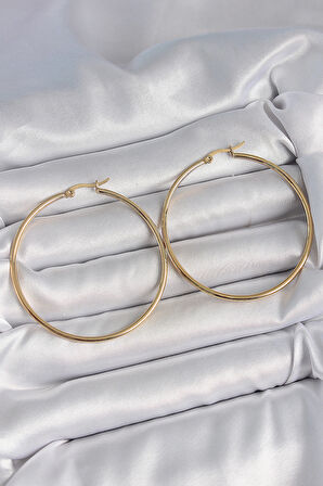 316 Çelik Gold Renk 53 mm Halka Model Kadın Küpe - TJ-BKP10511