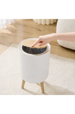 Beyaz Click Kapaklı Ayaklı Çöp Kovası 12 Litre Yuvarlak Sert Plastik Desensiz .