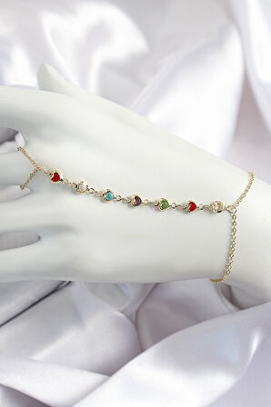 Pirinç Renkli Kalpli Zirkon Taşlı Y Model Gold Renk Kadın Şahmeran - TJ-SN680