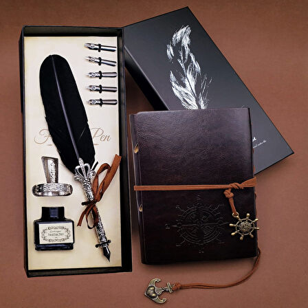 Tüylü Kalem ve Deri Defter Set 646