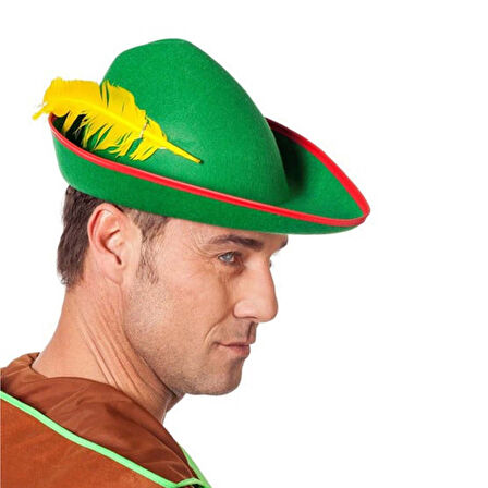 Yeşil Renk Robin Hood Şapkası Sarı Tüylü