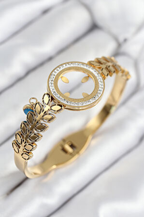 316L Çelik Zirkon Taşlı Çeyrek Takılabilir Gold Renk Kelepçe - TJ-BB7823