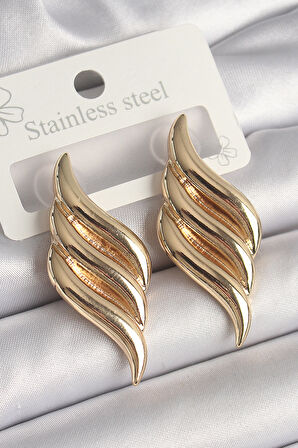 Pirinç Gold Renk 3 Sıra Dalga Model Kadın Küpe - TJ-BKP10237