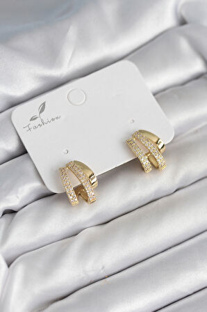 Zirkon Taşlı Gold Renk Kadın Küpe - TJ-BKP11304