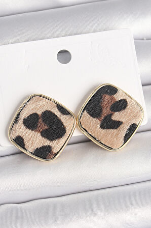 Pirinç Gold Renk Kare Leopar Model Kadın Küpe - TJ-BKP10342