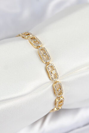 Pirinç Zirkon Taşlı Messika Model Gold Renk VIP Seri Kadın Bileklik - TJ-BB7517
