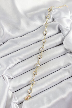 Pirinç Gold Renk Zirkon Taşlı Kadın Bileklik - TJ-BB7045