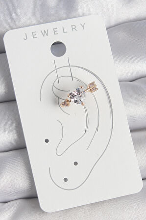 Pirinç Gold Renk Zirkon Taşlı Kalp Ok Model Kadın Kıkırdak Küpe - TJ-BKP10576