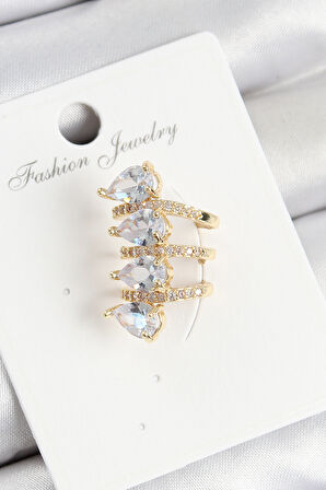 Pirinç Zirkon Taşlı Damla Model Gold Renk Sağ Kıkırdak Küpe - TJ-BKP10996