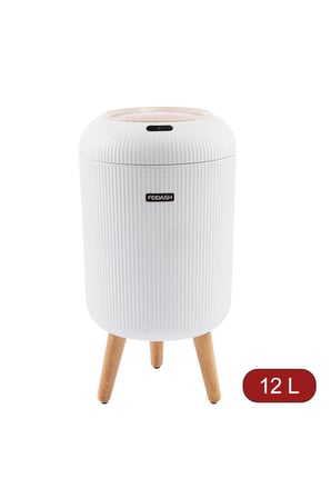 Su Geçirmez Pilli Sensörlü Çöp Kovası Yüksek Ayaklı Beyaz Renk 12 Litre Çöp Kovası