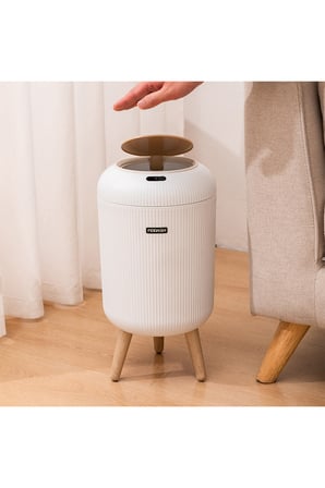 Su Geçirmez Pilli Sensörlü Çöp Kovası Yüksek Ayaklı Beyaz Renk 12 Litre Çöp Kovası