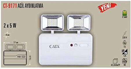 Cata CT-9171 Acil Aydınlatma Armatürü Şarjlı - 2 Kademe Işık