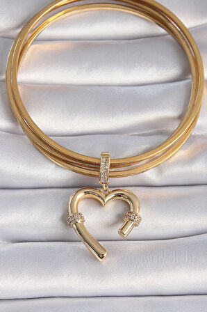 Pirinç Gold Renk Zirkon Taş Detaylı Kalp Figür Ajda Charm - TJ-BC1015