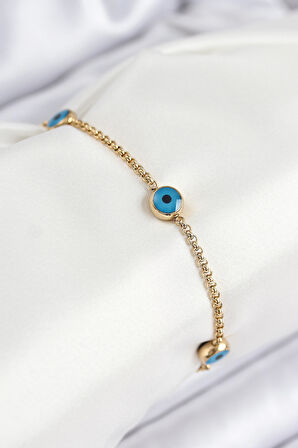 316L Çelik Nazar Boncuğu Model Gold Renk Kadın Bileklik - TJ-BB7840