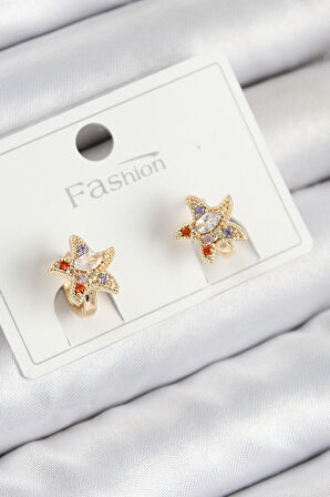 Pirinç Zirkon Taşlı Yıldız Model Gold Renk Çocuk Küpe - TJ-BKP11200