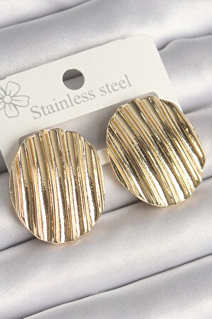 Pirinç Gold Renk İşlemeli Daire Plaka Model Kadın Küpe - TJ-BKP10244