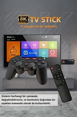 8k Android TV Wifi Kablosuz Çift Kol Retro Oyunlar Game Stick 64gb Hafıza 10000 Oyun Atari