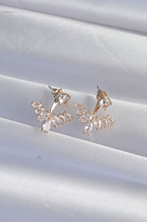 Pirinç Gold Renk Zirkon Taşlı V Model Küpe - TJ-BKP9291