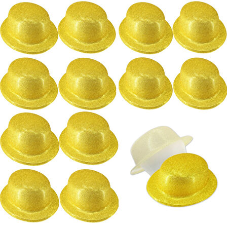 Altın Renk Simli Melon Yuvarlak Parti Şapkası 12 Adet