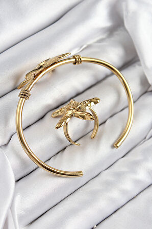 Pirinç Deniz Yıldızı Model Gold Renk Bileklik Yüzük Set - TJ-BB7600