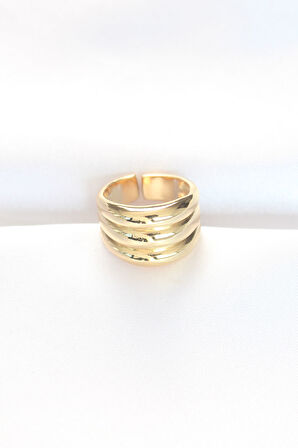 Gold Renk Ayarlanabilir Çizgili Bombe Yüzük - TJ-BYK3119