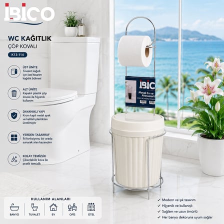 İbico K13-114 Krom Metal Ayaklı WC Kağıtlık Çöp Kovalı- 10'li Paket