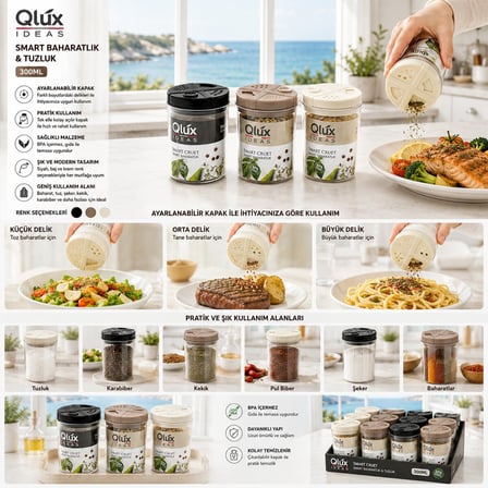 Qlüx L-00277 Smart Plastik Baharatlık ve Tuzluk 300 ml- 24'li Paket