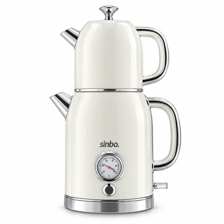 Sinbo STM-5849 Elektrikli Cam Demlikli Retro Çay Makinesi 1600W Krem