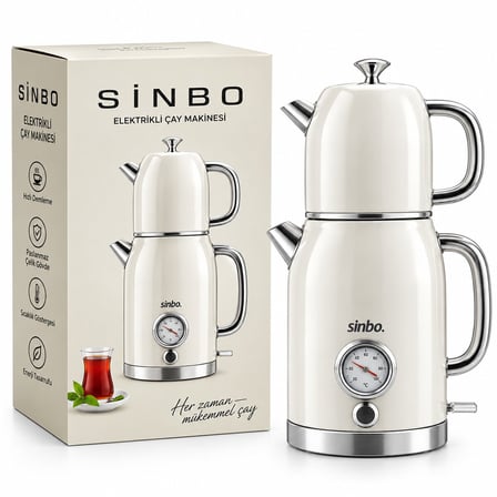Sinbo STM-5849 Elektrikli Cam Demlikli Retro Çay Makinesi 1600W Krem