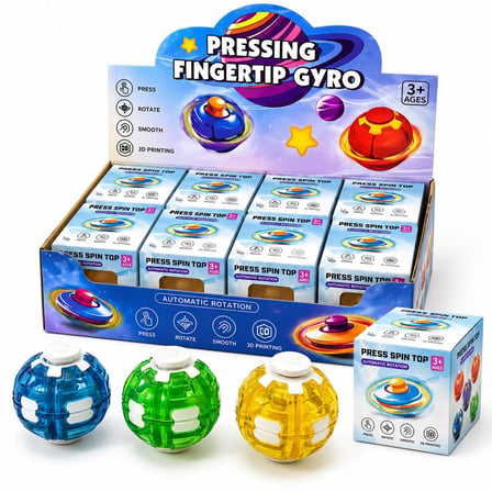 Pressing Enfertip Gyro Işıklı Renkli Basmalı ve Dönen Stres Topu- 12'li Paket