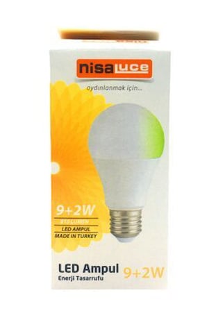 NisaLuce EAMP-074/BY 9+2W E27 Beyaz-Yeşil LED Ampul- 10'li Paket