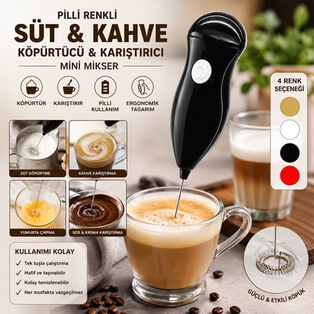 Baysa-486 Pilli Renkli Süt ve Kahve Köpürtücü & Karıştırıcı Mini Mikser