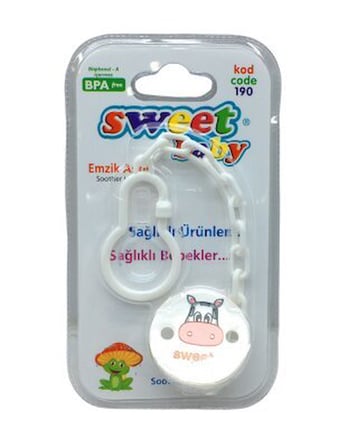Sweet Baby Fatoş Bebe Kod-190 Emzik Askısı (Plastik Zincirli & Resimli Mandallı)- 24'li Paket