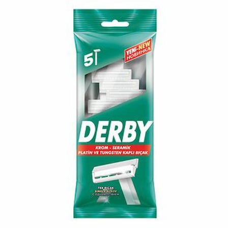 Derby Tek Bıçak Poşetli Saplı Jilet 5'li x 14 Paket- 14'li Paket