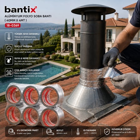 Hasbant HAS-0004 Alüminyum Folyo Soba Bandı - 40 mm x 4 mt- 6'li Paket