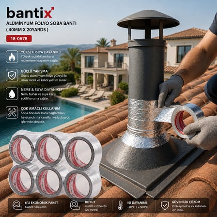 Hasbant HAS-0003 Alüminyum Folyo Soba Bandı - 40 mm x 20 Yards- 6'li Paket
