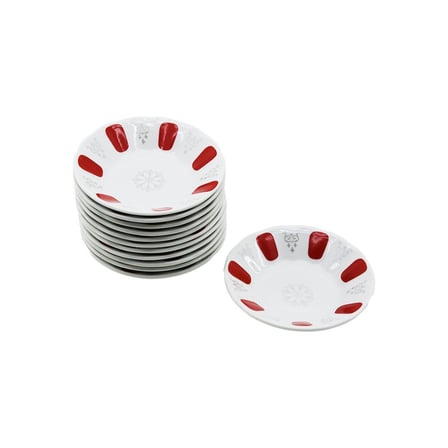 Özdenfa DF-026 Kırmızı & Beyaz Porselen Çay Tabağı 12x16- 12'li Paket