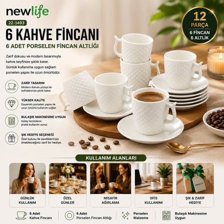 Newlife CLKN-1652 Porselen Kahve Fincanı 6 Takım