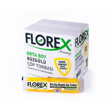 Florex 401 Avantaj Büzgülü Çöp Torbası Orta Boy 55x60 cm 10'lu - Limon Kokulu- 25'li Paket