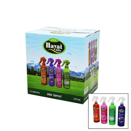 Hayat Oda Spreyi - 350 ml Lavanta, Spring, Çiçek Bahçesi ve Mango-Kavun- 12'li Paket