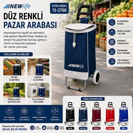 NEWLIFE MNC-202-212 Düz Renkli Pazar Arabası- 10'li Paket